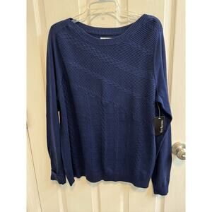 Kim Rogers XL Pullover Sweater Blue Long Sleeve Boat Neck 100% Cotton New